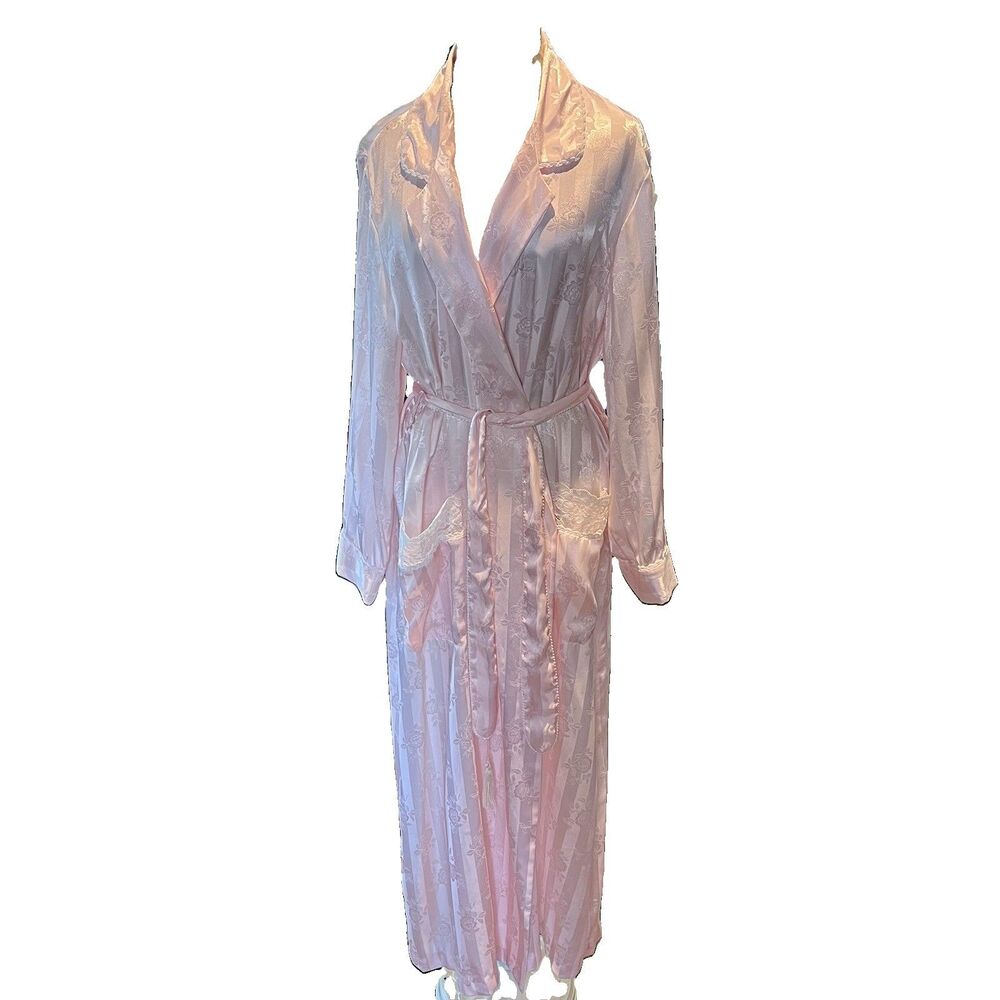 Vintage Christian Dior Pink Satin Floral Lace Long Robe Kimono READ Designer